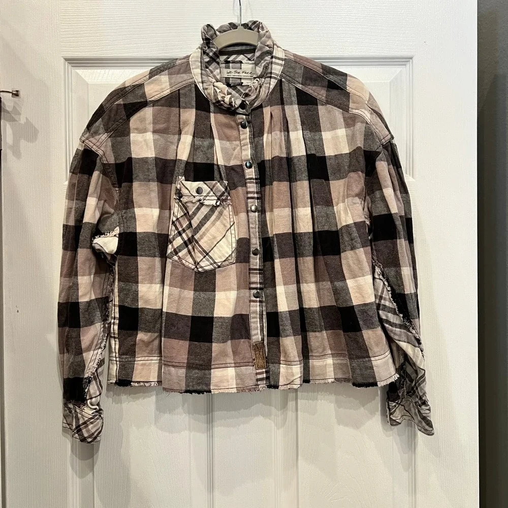 Free People We The Free Snap Button Down Cotton Flannel Boho Grunge Edgy S